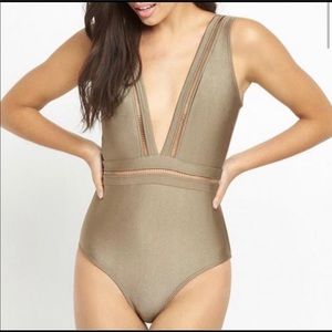 Ted Baker Pointelle Swimsuit in Khaki